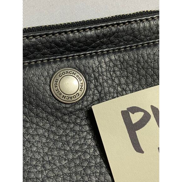 Coach Black Leather Wristlet Wallet Snap Closure Gold Logo Textured Compact - Picture 7 of 7